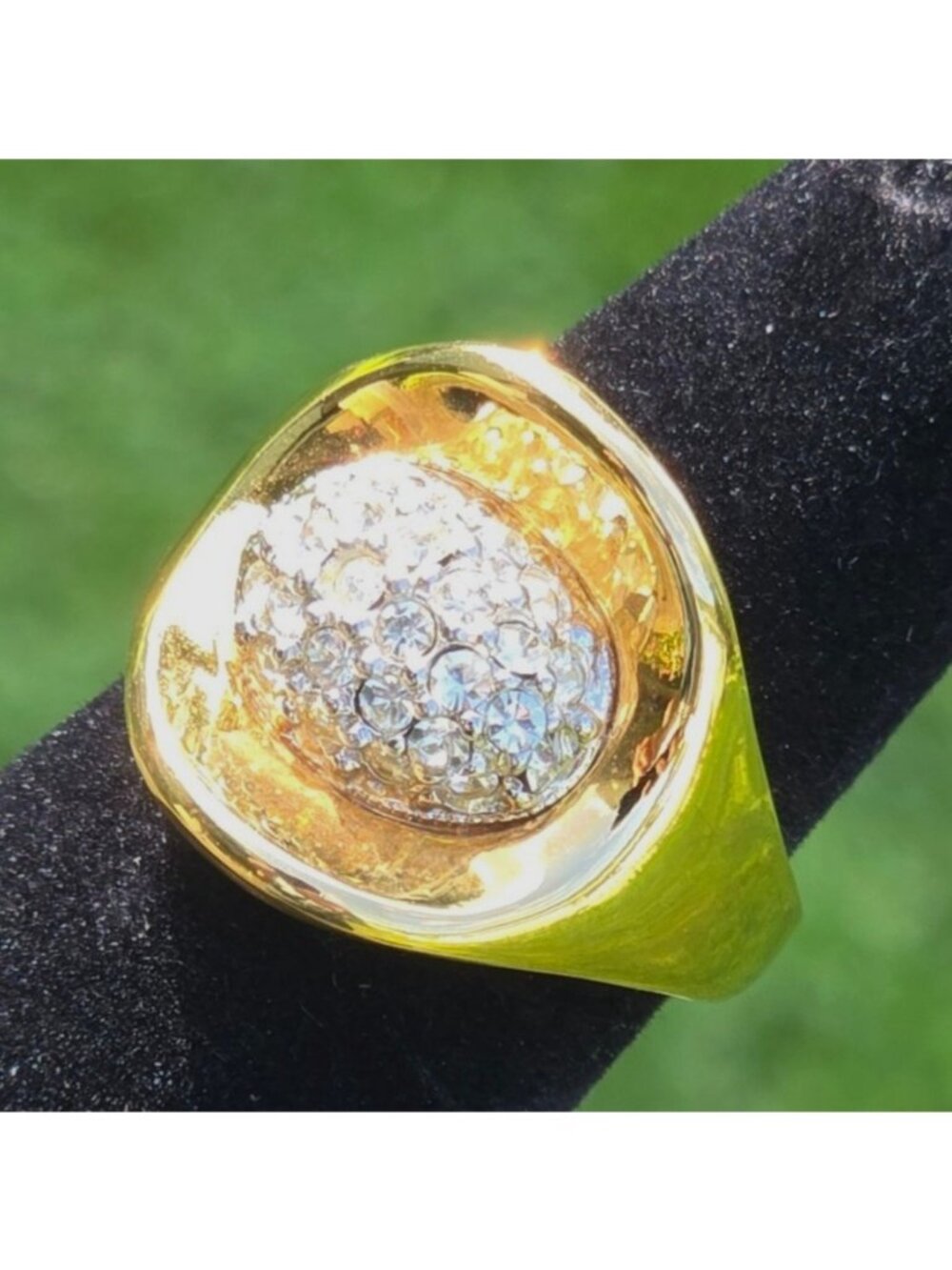 Vintage KJL Cocktail Ring Kenneth Jay Lane Gold Pave Rhinestone Dome signed bold - Picture 7 of 15